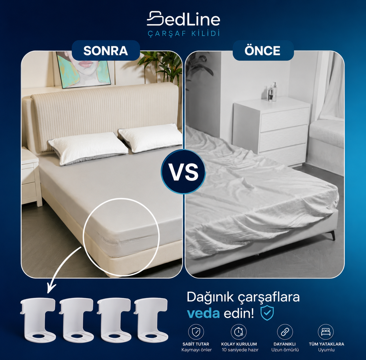 BedLine Çarşaf Kilidi™ Yatağınızı Tüm Gece Düzenli Tutar